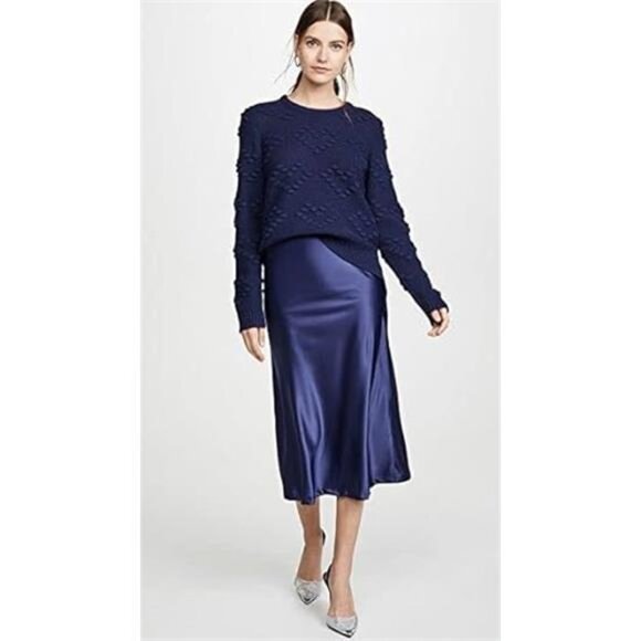 Womens Satin Skirts Zipper Elegant Navy Blue - Picture 4 of 6